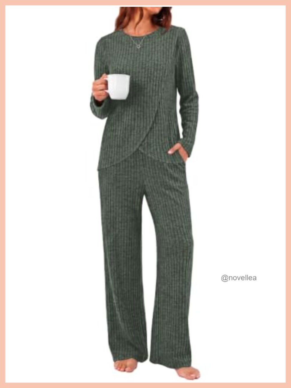 WIHOLL 2 Piece Lounge Set Women Polyester Rayon Spandex Pant Set